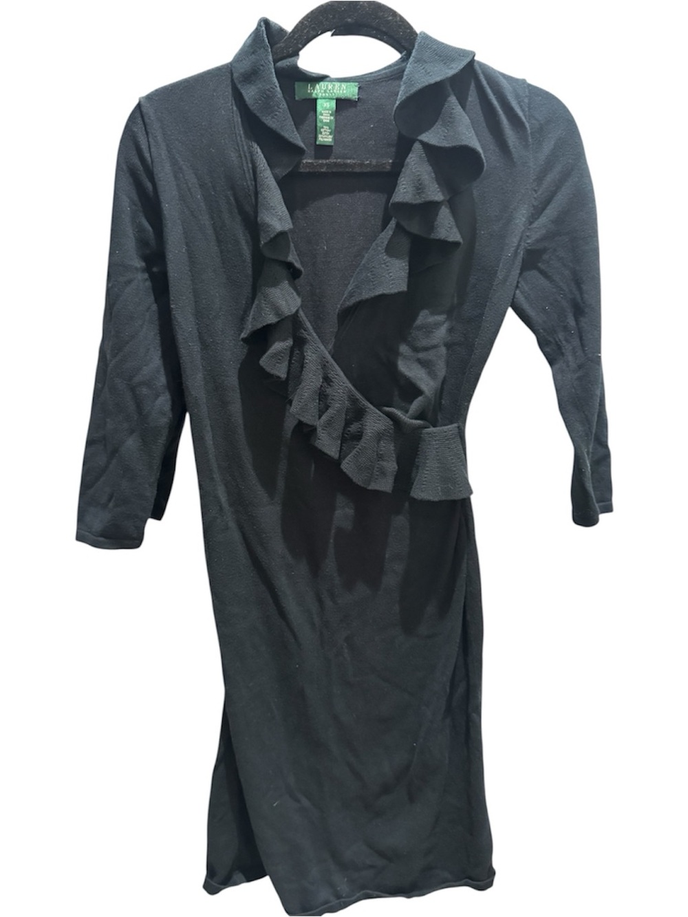 Lauren Ralph Lauren Black Ruffle-Trim Wrap Dress